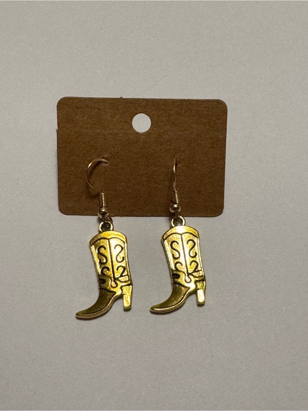 Gold Tone Country Cowboy Boot Dangle Earrings